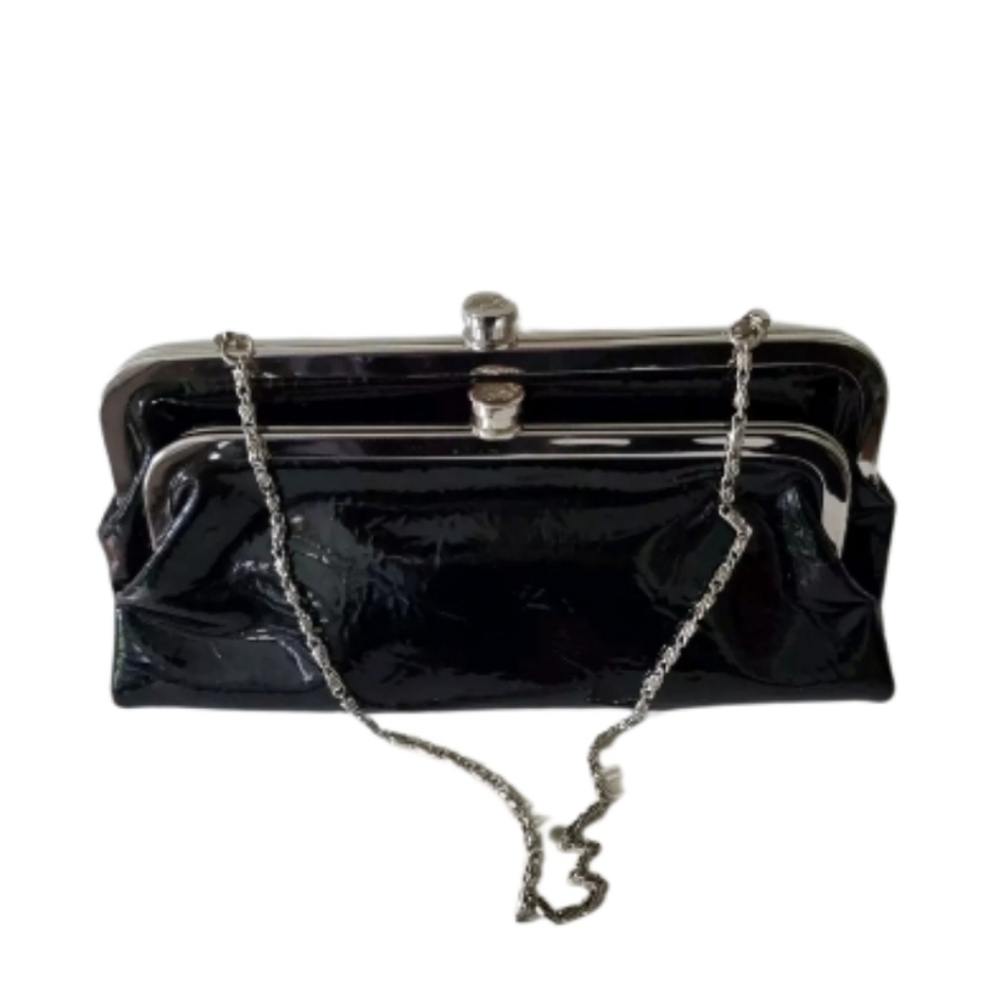 White House Black Market Black Clutch with Silver Chain